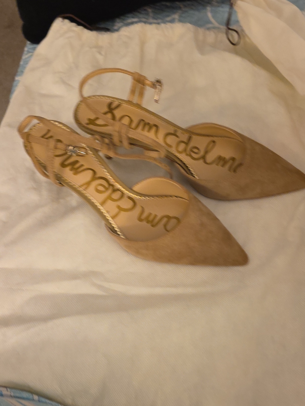 Sam Edelman Camel Suede Pointed Toe Slingback Heels